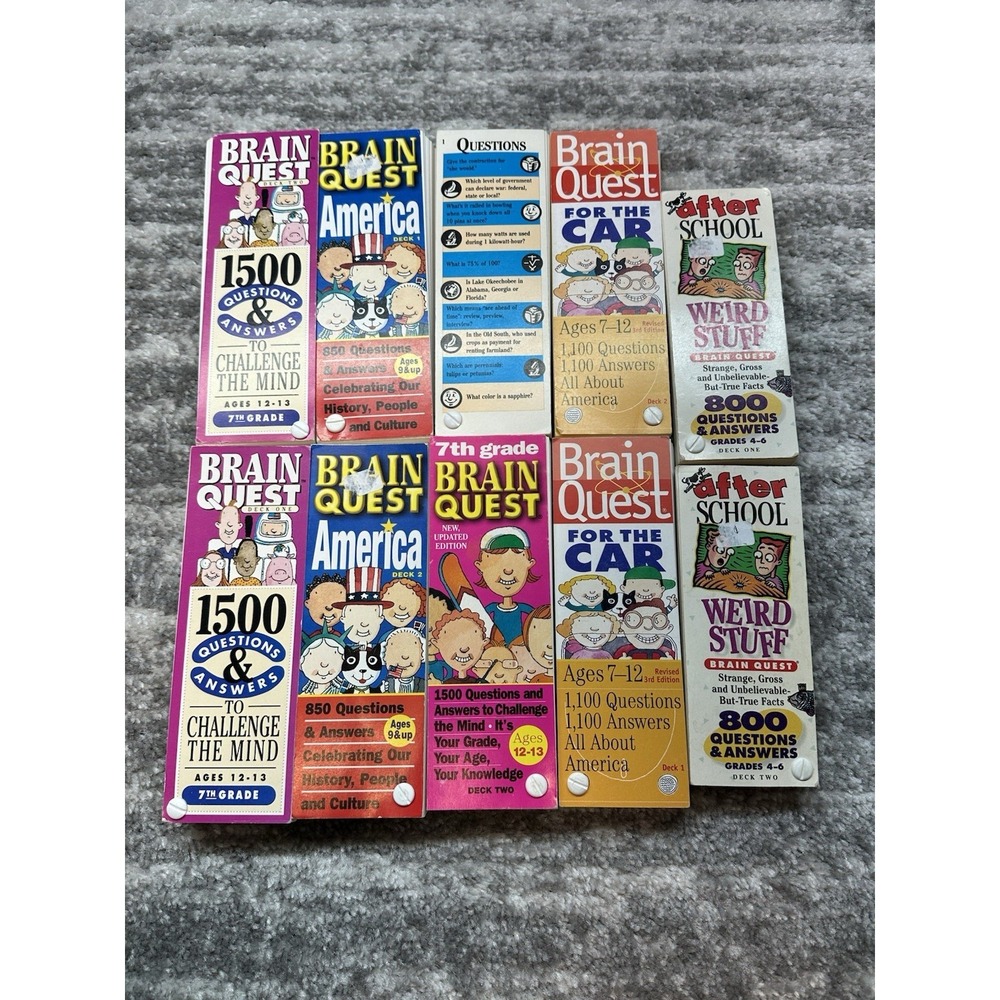 Vintage Lot Of 10 Brain Quest Learn Q & A Cards Ages 7-13 90s Retro Decks 1 & 2